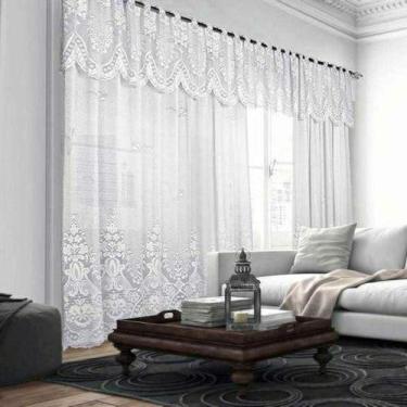 Imagem de Cortina Sala Quarto 3,50 Larg X 2,20 Alt Renda Branca - Interlar
