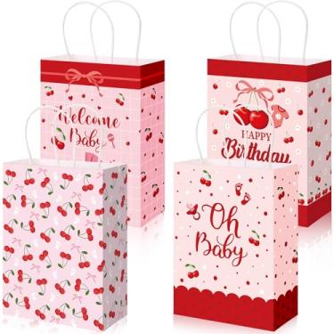 Imagem de Pajean 12 peças de sacos de presente de chá de bebê de cereja She's the Cherry on Top Paper Party Treat Goodie Red Sweet Candy Bags Welcome Baby Supplies para aniversário, casamento, chá de noiva