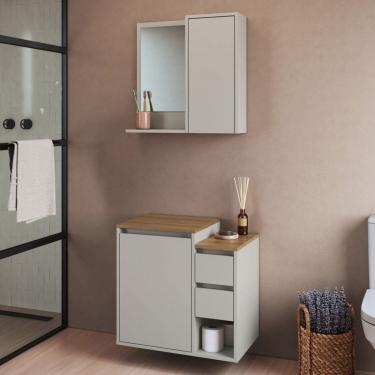 Imagem de Armário de Banheiro Bari 2 Portas 2 Gavetas com Espelho Arenas - Art In Móveis