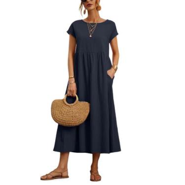 Imagem de Vestido casual de verão WROLEM com bolsos para mulheres 2024