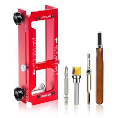 Imagem de Gabarito de dobradiça de porta de liga de alumínio, modelos de roteador adequados para dobradiças de porta de 6,3 cm a 12,7 cm de comprimento e tipos de quadrado, raio de 1/10.2 cm e raio de 5/20.3 cm