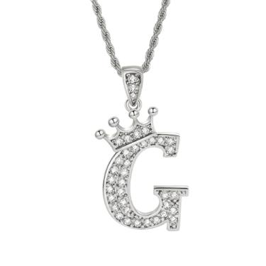 Imagem de Colares femininos com inicial de prata, colar longo com pingente delicado de letra A-Z, colar com nome de coroa, joias para presente feminino, One size, Metal, Sem Pedra Preciosa