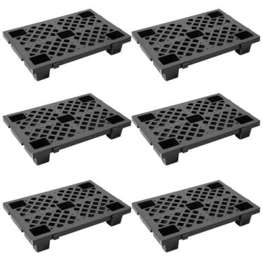 Imagem de Palete de plástico de 6 peças, palete de ventilação de grade interligada respirável, paletes de piso leves à prova d'água, para porão, garagem, cozinha, supermercado, preto