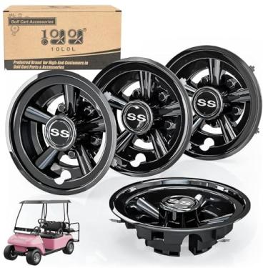 Imagem de Capas de roda de carrinho de golfe 10L0L para EZGO TXT RXV, Club Car DS Precedent, Yamaha G29 Drive - 8 polegadas Preto Conjunto de 4