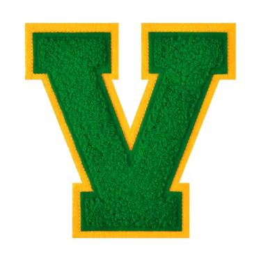 Imagem de 1 Patch de letra de chenille verde de 11,4 cm – Adesivos do alfabeto para roupas, jaquetas, mochilas, chapéus para decoração personalizada, nome personalizado e artesanato. (V)