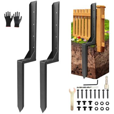 Imagem de Kit de reparo de poste de cerca, estacas de âncora de poste de cerca resistentes, para reparo rápido inclinado, suporte de madeira quebrada (preto-2 unidades)