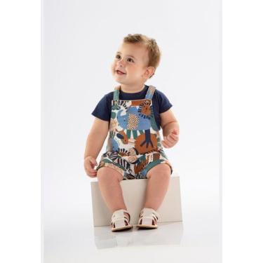 Imagem de Conjunto para Bebê Menino Jardineira e Body Safari Up Baby, Azul marin
