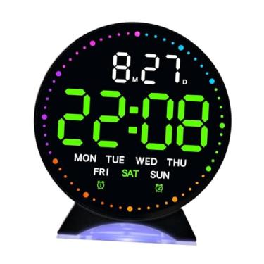 Imagem de Generic Despertador digital com visor LED, decoração moderna para casa, 12/24 horas, silencioso, para mesa, escritório, crianças, adultos e cabeceira. Ideal, Preto Verde