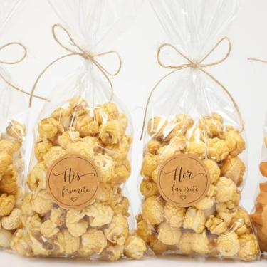 Imagem de Chivertion Conjunto de 100 adesivos favoritos dele com sacos de pipoca, sacos de biscoito para chá de panela, lembrancinhas de casamento, embalagem de doces (amarelo, corda)