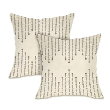 Imagem de Fahrendom Conjunto de 2 capas de almofada decorativas de linha minimalista, 45,7 x 45,7 cm, moderna geométrica neutra para varanda e pátio, capa de almofada para sofá de fazenda, presente de
