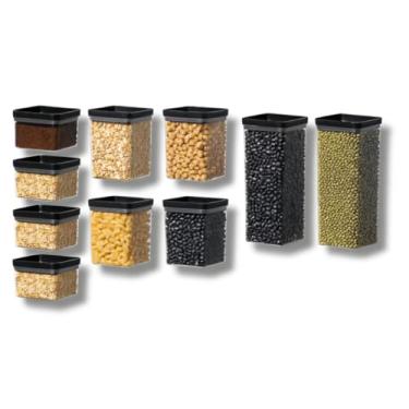 Imagem de Kit 10 Potes Quadrados Herméticos Lumini Black | Organizadores de Mantimentos | Cozinha e Despensa | BPA Free