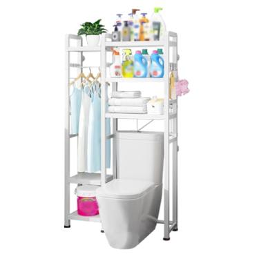 Imagem de SPXMQSS Unidade de armazenamento sobre vaso sanitário, unidade de armazenamento escalável sobre máquina de lavar, prateleira de armazenamento de banheiro, prateleira aberta para vaso sanitário