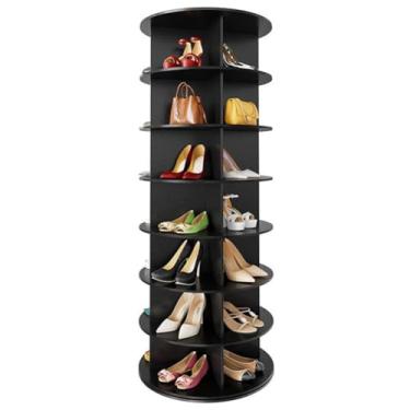 Imagem de SPXMQSS Sapateira giratória, sapateira de 5/6/7 níveis com economia de espaço, sapateira giratória de 360 graus carrossel redondo bolsa de mão vertical para corredores, quarto, sala de estar preta 7