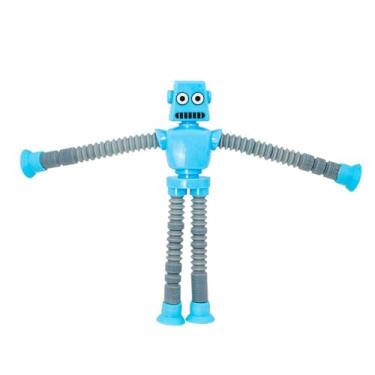 Imagem de Robô Sensorial Infantil, Azul, Plástico e Borracha, Braços Esticáveis com Ventosas, Luz Colorida, 16-40cm, para Crianças Acima de 3 Anos