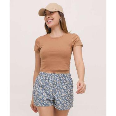 Imagem de Blusa Cropped Feminina Cotton Manga Curta Marisa-13051, Marrom, GG