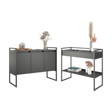 Imagem de Conjunto Buffet E Aparador Industrial Preto Onix