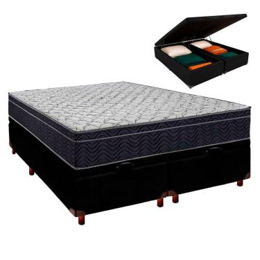 Imagem de Cama Box Baú Preto + Colchão Casal Airtech 150 Ortobom