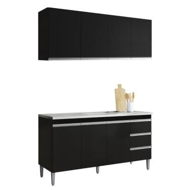 Imagem de Armario Aereo E Balcao Para Pia 150 Cm Andreia Preto Reajl Moveis Preto