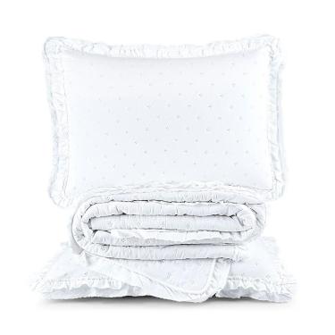Imagem de Kit Cobre Leito Colcha Vitta Queen Matelado C/ Babadinhos 200 Fios 3 Peças Branco - 100% Poliéster