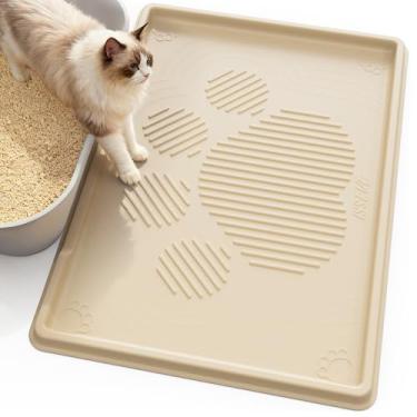 Imagem de Tapete de areia de gato, tapete de silicone para caixa de areia de gatinho, tapete de armadilha de areia impermeável para controle de dispersão, fácil de limpar (Caqui, 101,6 cm x 71 cm - coração)