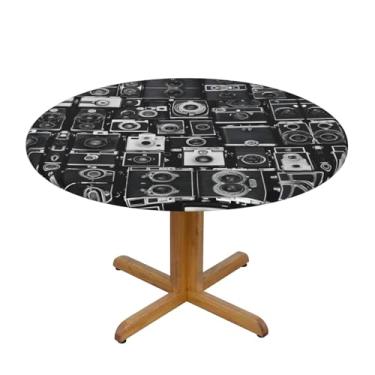 Imagem de Zeraoke Toalha de mesa retrô com estampa de câmera redonda, 152 cm, capa de mesa à prova d'água para uso interno e externo, cozinha, jantar, festa, pátio