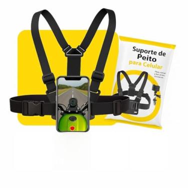 Imagem de ManiaCompleta Suporte Peitoral Profissional para Celular e GoPro, Preto, Ajustável 360°, Universal, Bodycam para Gravação POV, 22,8 x 9,5 cm