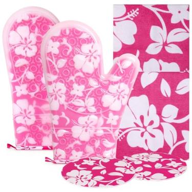 Imagem de Conjunto de 6 peças de luvas de silicone para forno e suportes de panela, resistentes ao calor, laváveis à mão com luvas de cozimento de superfície antiderrapantes, aplica-se a grelhar e cozinhar