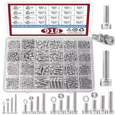 Imagem de Kit 918 Porcas Parafusos Sextavados Arruela Inox M2 M3 M4 M5 - Cjfix