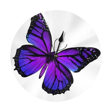 Imagem de ZERAOKE Borboletas - Relógio de parede redondo moderno - silencioso sem tique-taque operado por bateria, decoração de mesa ou parede para sala de estar, quarto, escritório.