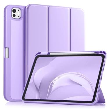 Imagem de Akkerds Capa para iPad Pro de 11 polegadas (M5/M4) 2025/2024 6ª/5ª geração com suporte para lápis, capa protetora para iPad Pro de 11 polegadas com suporte de três dobras/parte traseira de TPU macio