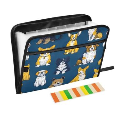 Imagem de CEBUGI Pasta expansível de 13 bolsos, impermeável, sanfonada, organizador de arquivos com etiquetas tamanho A4, organizador de documentos de papel para escola, material de escritório, cães fofos