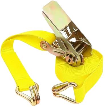 Imagem de Cinta com Catraca Reforçada capacidade 800 kg por cinta 4,6 m x 25 mm gancho J aço bicromatizado fita poliéster para fixação e transporte seguro de cargas (Amarelo)