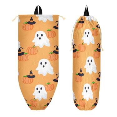 Imagem de xigua Suporte de parede para saco de plástico Halloween Ghosts com cordão, 1 pacote, reutilizável para decoração organizadora de sacolas de compras, meias, roupas íntimas e gravatas