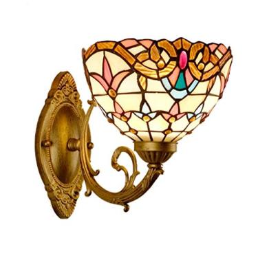 Imagem de Arandela de parede com design barroco, estilo Tiffany, vintage europeu, com cúpula de vitral, ideal para quarto, sala de estar, corredor ou hall de entrada.