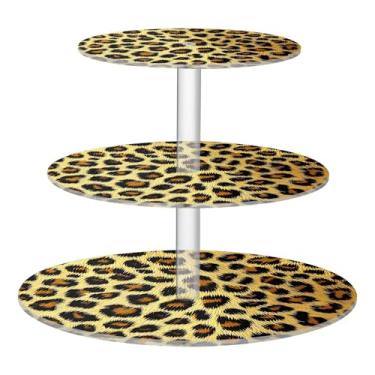 Imagem de CEBUGI Suporte de cupcake de 3 camadas, estampa de leopardo, suporte redondo para bolo, bandeja de servir em camadas de acrílico para festas de chá, chá de bebê, casamento e mais
