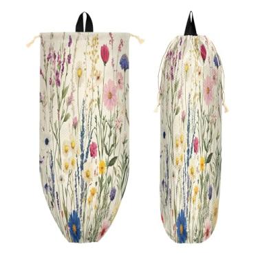 Imagem de xigua Suporte de parede para saco de plástico Wildflowers com cordão, 1 pacote, reutilizável para decoração de bolsas, meias, roupas íntimas e gravatas