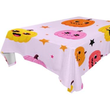 Imagem de Burbuja Toalha de mesa de Halloween Jack O Lantern Pumpkins, toalha de mesa quadrada antirrugas grossa para decoração de jantar, cozinha, festa, 152 x 152 cm
