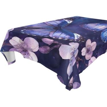 Imagem de YETTASBIN Toalha de mesa quadrada de flor de borboleta roxa, à prova d'água, resistente a rugas, lavável para piquenique, jantar, férias, cozinha, festa, decoração, 152 x 152 cm