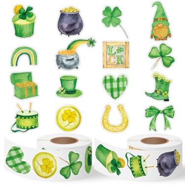 Imagem de DSjuedui Adesivos de rolo de aquarela de Dia de São Patrício - 1000 peças adesivos estéticos de corações de trevo verde coquete para crianças, decalques irlandeses do dia de São Patrício presentes