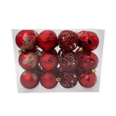 Imagem de Kit Bolas de Natal Vermelhas, Enfeite Natalino Decorativo, 6cm, 24 Unidades