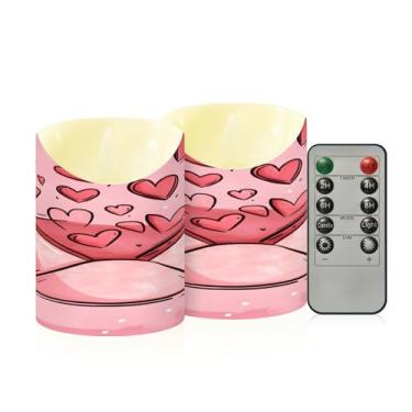 Imagem de Wassud Pacote com 2 envelopes com corações velas sem chama com controle remoto, velas realistas cintilantes com temporizador, velas decorativas para Natal, casamento, festa, decoração de casa pequena