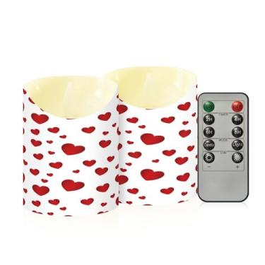 Imagem de Wassud Pacote com 2 velas de coração vermelho sem chama com controle remoto, velas realistas cintilantes com temporizador, velas decorativas para Natal, casamento, festa, decoração de casa pequena