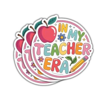 Imagem de 3 peças em My Teacher Era, adesivo engraçado arco-íris pastel presente para professores na era dos professores adesivos de volta às aulas, material escolar, educadores, professores, decalque para