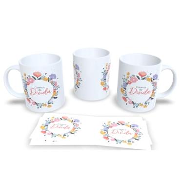 Imagem de Caneca de Cerâmica Personalizada Dinda eu amo você, Design Floral com Coração, Branca (13)
