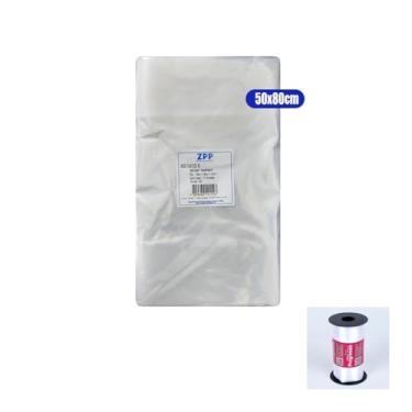 Imagem de Kit Saco BD Para Fardo 50x80 Sanfonado Com 100 Unidades E Fita Cetim Rolo 7mmx100mts