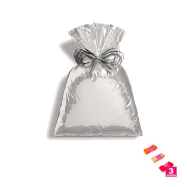 Imagem de Kit Saco Metalizado 60x90cm com 25 Unidades e Fita Cetim de 38mm x 10 Metros