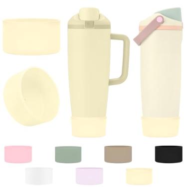Imagem de TQONEP 2 peças de bota de silicone para Owala 850 g e 1,134 g FreeSip Sway garrafas e copos, capa protetora antiderrapante para Owala (creme)