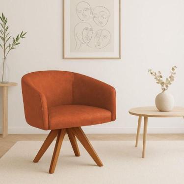 Imagem de Poltrona Sala Base Giratória Madeira Arielle Sintético Pu D03 - D'ross