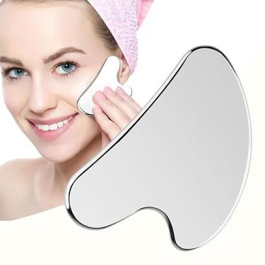 Imagem de Ferramentas faciais Gua Sha de aço inoxidável, polido com espelho, ferramenta Guasha para rosto, ferramenta de escultura facial para firmeza facial e massagem corporal, essencial para cuidados