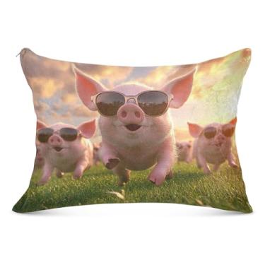 Imagem de Capa de almofada de desenho animado porquinho animal felpudo com zíper padrão queen king size fronha colorida para sofá cama de casa, tamanho king, 50,8 cm x 101,6 cm